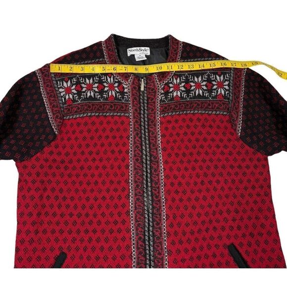 North Style Full Zip 100% Wool Cardigan Women’s Size Medium Fair Isle Nordic Red - Picture 5 of 8